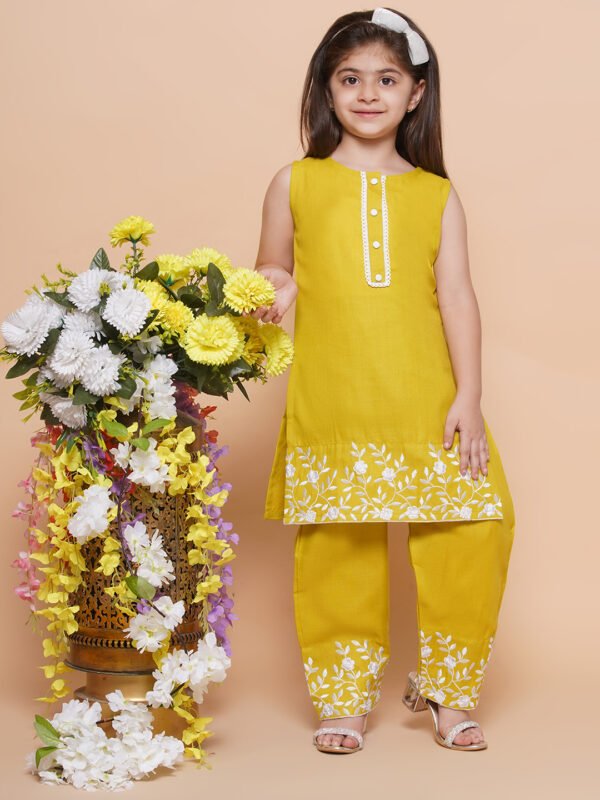 Girls' Yellow Ethnic Kurta Set