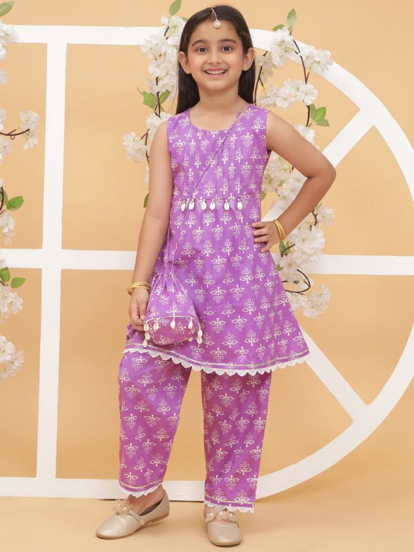 Modish couture Printed Kurta & Plazzo with potli bag